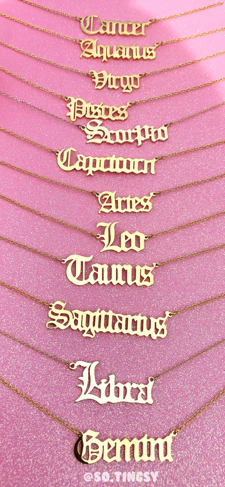 Old english top zodiac sign necklace